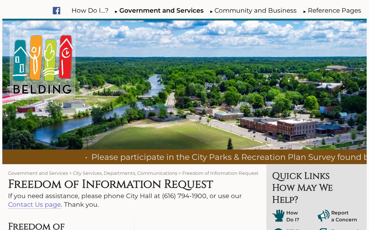 Belding municipal FOIA page for police arrest record requests